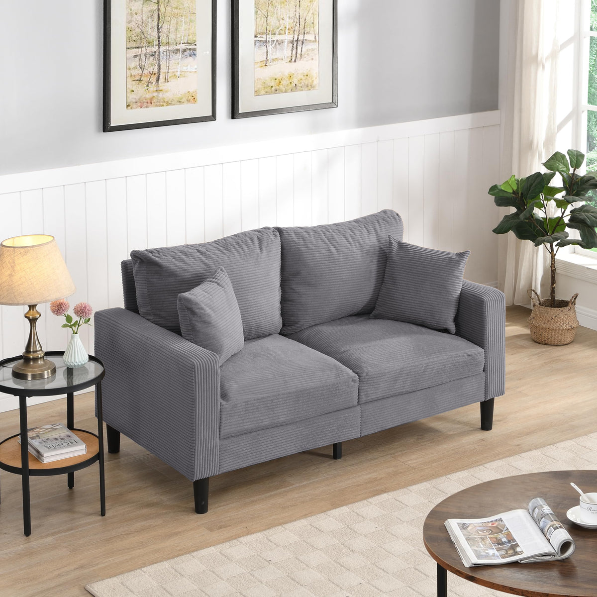 Light Gray Upholstered 2 Seat Loveseat Sofa A85970