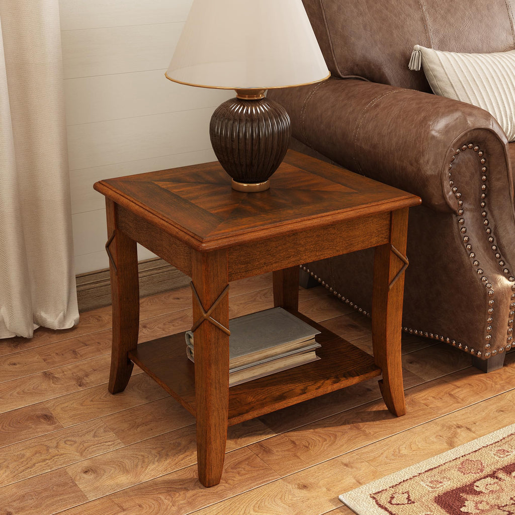 Wooden 2-Tier End Table with Shelf L5821