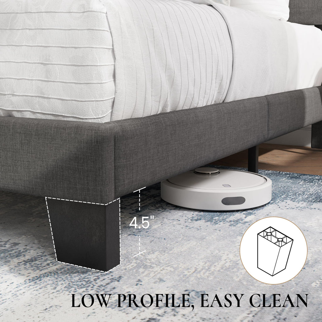 Twin Platform Bed Frame with Upholstered Fabric Headboard A7695