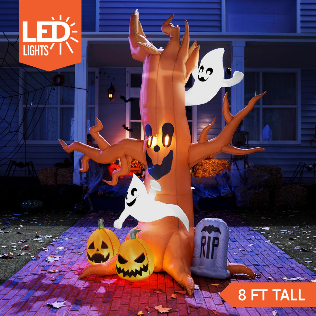 8FT Halloween Inflatable Tree with Ghost Pumpkin and Tombstone O59276