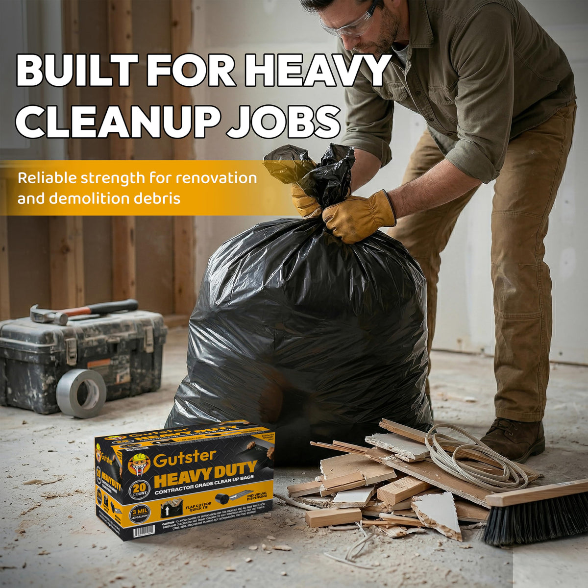 20 Count 42 Gallon 3 Mil Black Contractor Trash Bags P520668