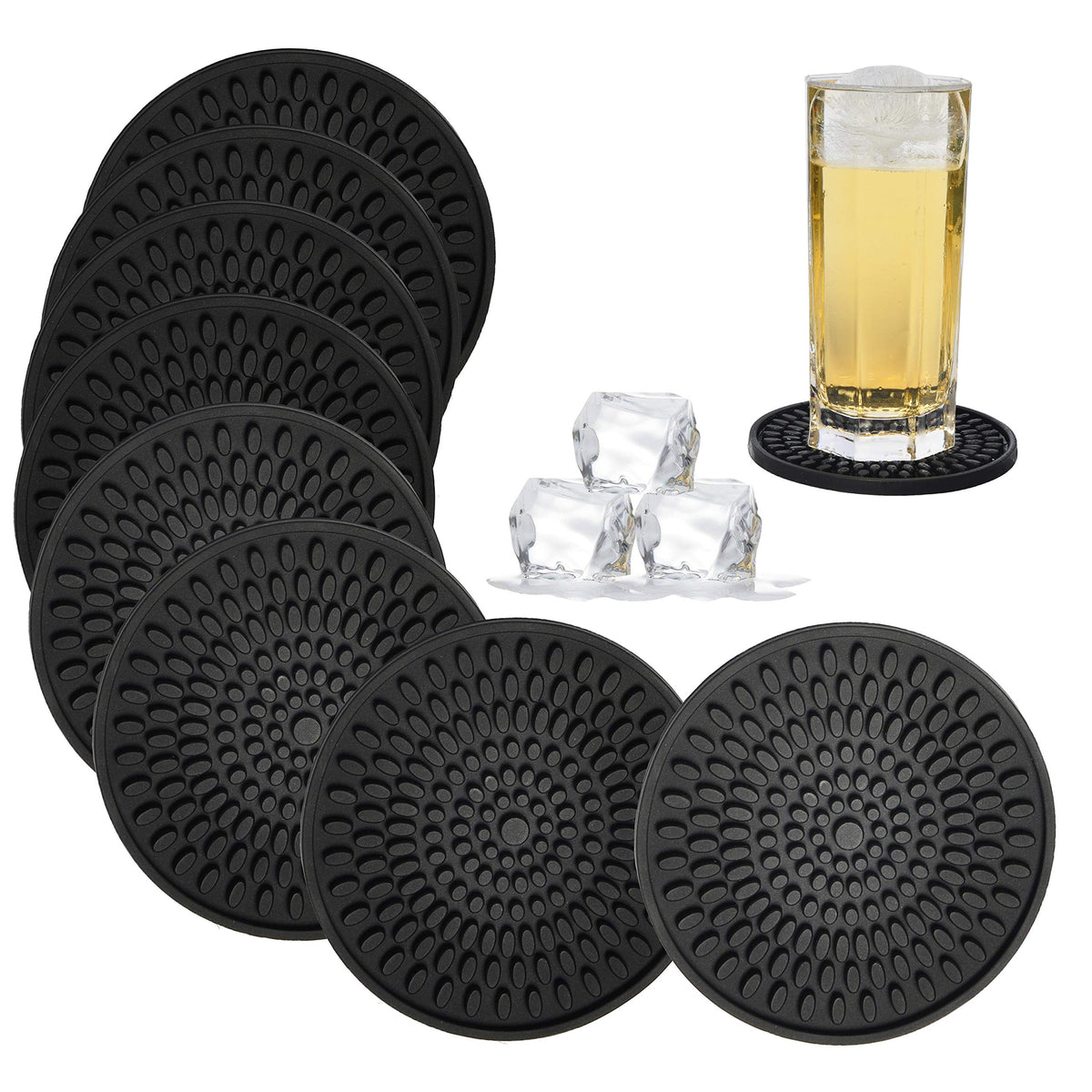 Silicone Coasters Set of 8 Black S8694
