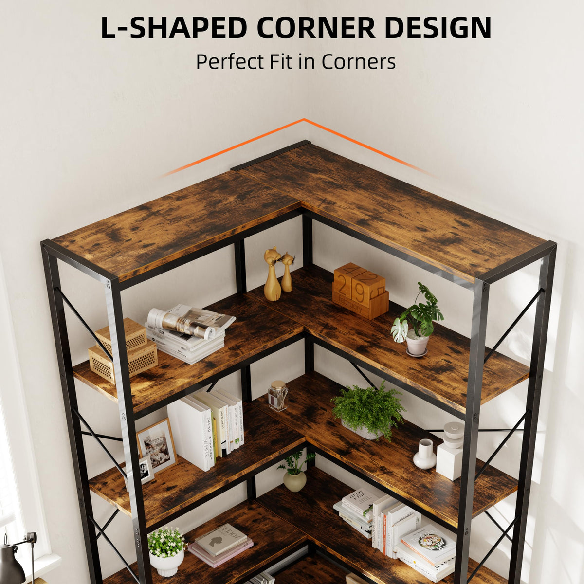 5 Tier L Shaped Corner Bookshelf T314