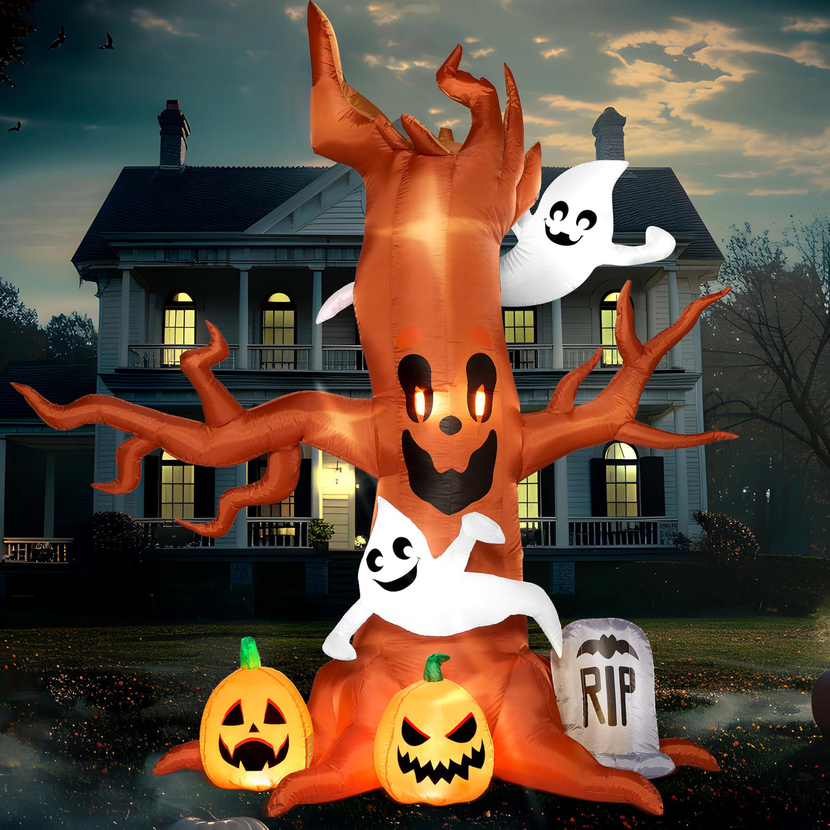 8FT Halloween Inflatable Tree with Ghost Pumpkin and Tombstone O59276